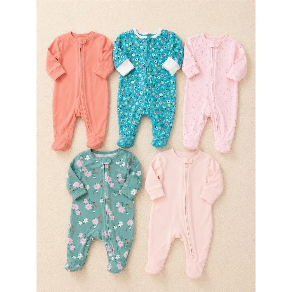 Carter's Baby Girl Sleep & Play Footed Sleeper Bundle 0-3M Floral Lot 5